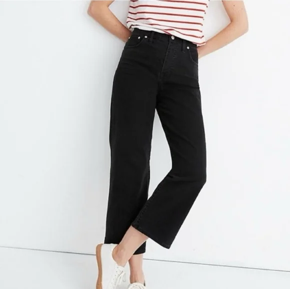 MADEWELL Slim Wide Leg Crop Women's Black Jeans 29 - Picture 2 of 11
